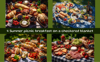Summer picnic breakfast on a checkered blanket