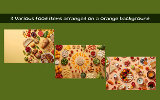 Various food items arranged on a light background