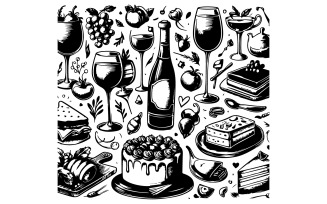 chalk style food illustrations in ink doodle sketch