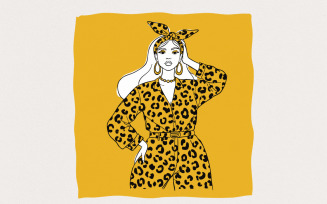 Fashion Forward Woman in Leopard Print PNG, Stylish Girl Art Design, Trendy Animal Pattern Clipart,