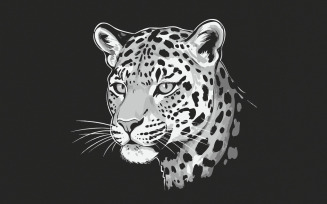 Leopard Illustration, Wild Cat Animal PNG, Big Cat Printable Design, Monochrome Leopard Clipart,