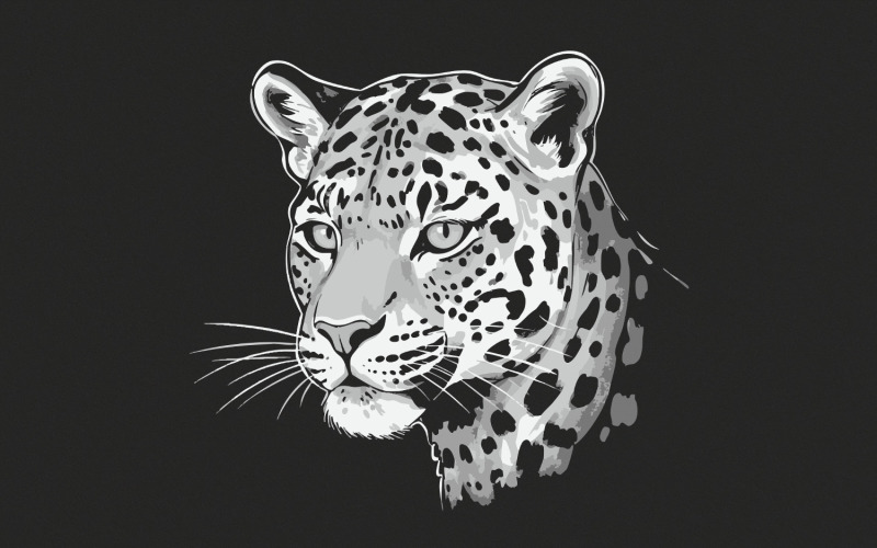 Leopard Illustration, Wild Cat Animal PNG, Big Cat Printable Design, Monochrome Leopard Clipart,