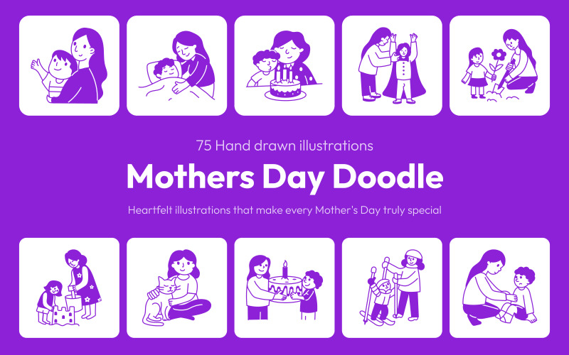 Mothers Day Drawing Illustrations Icon Set