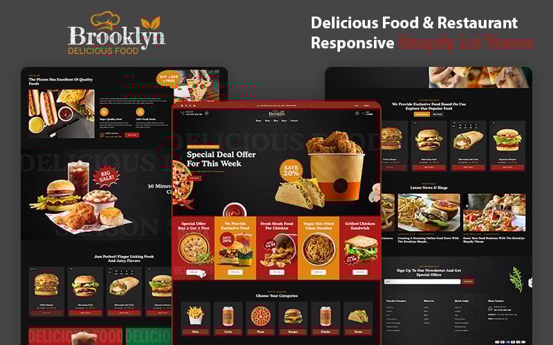 Brooklyn – Stylish Fast Food & Restaurant Shopify Theme