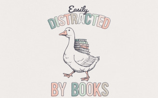 Easily Distracted by Books PNG, Silly Goose PNG, Book Nerd PNG, Trendy Bookish PNG, Cute Design,