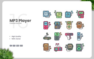 16 MP3 Player Colored Icons Set