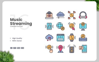 16 Music Streaming Colored Icons Set