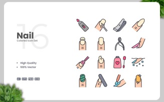 16 Nail Colored Icons Set