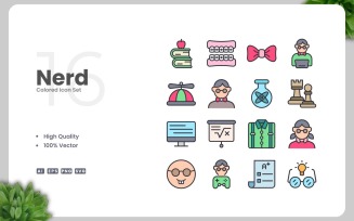16 Nerd Colored Icons Set