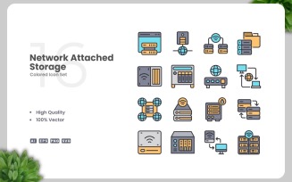 16 Network Attached Storage Colored Icons Set