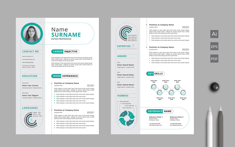 Infographic Two Page Resume Layout CV Template Resume Template