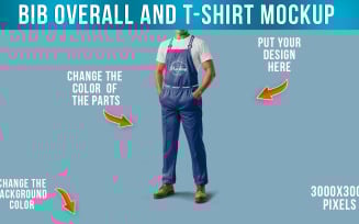 Man Wearing a Bib Overall and T-Shirt Mockup