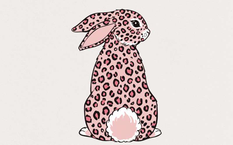 Pink Leopard Print Rabbit PNG, Cute Animal Clipart, Trendy Bunny Illustration, Fashion Animal Print