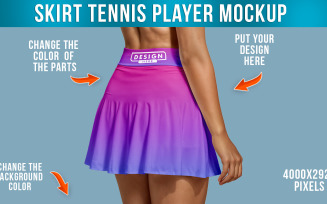 Skirt Mockup Back View of Female Tennis Player