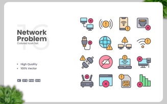 16 Network Problem Colored Icons Set