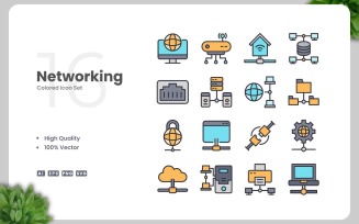 16 Networking Colored Icons Set