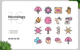 16 Neurology Colored Icons Set