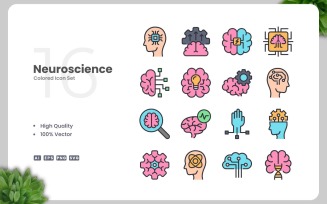 16 Neuroscience Colored Icons Set