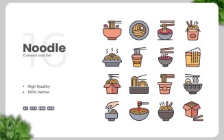 16 Noodle Colored Icons Set