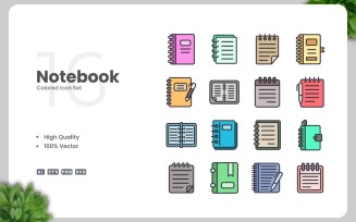 16 Notebook Colored Icons Set