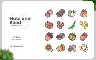 16 Nuts and Seed Colored Icons Set