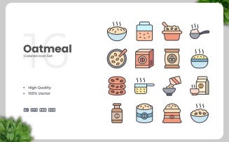 16 Oatmeal Colored Icons Set
