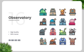 16 Observatory Colored Icons Set