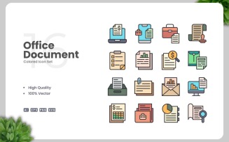 16 Office Document Colored Icons Set