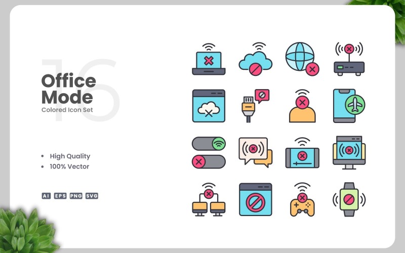 16 Offline Mode Colored Icons Set Icon Set