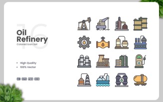 16 Oil Refinery Colored Icons Set