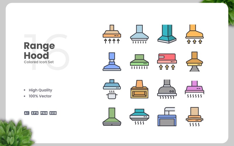 16 Range Hood Colored Icons Set Icon Set