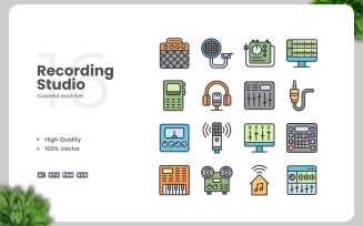 16 Recording Studio Colored Icons Set