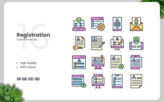 16 Registration Colored Icons Set