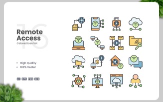 16 Remote Access Colored Icons Set