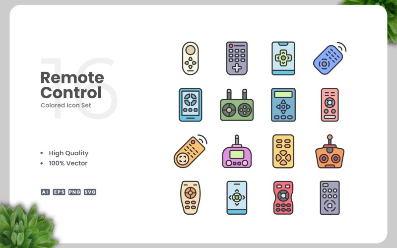 16 Remote Control Colored Icons Set Icon Set