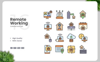 16 Remote Working Colored Icons Set