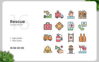16 Rescue Colored Icons Set