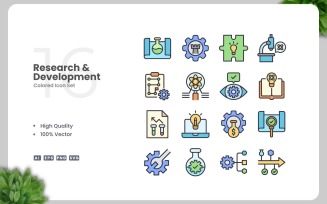 16 Research and Development Colored Icons Set