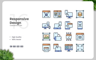 16 Responsive Design Colored Icons Set