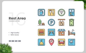 16 Rest Area Colored Icons Set