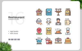 16 Restaurant Colored Icons Set