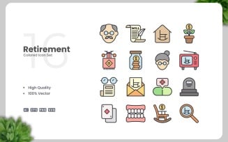 16 Retirement Colored Icons Set