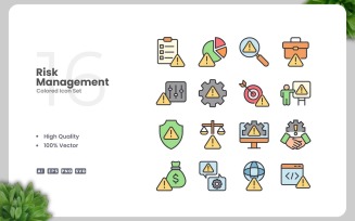 16 Risk Management Colored Icons Set