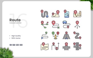 16 Route Colored Icons Set