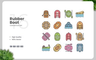 16 Rubber Boat Colored Icons Set