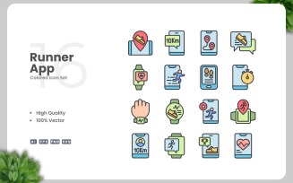 16 Runner App Colored Icons Set