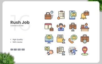16 Rush Job Colored Icons Set