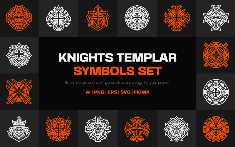 Modern Knights Templar Symbols Icon Set
