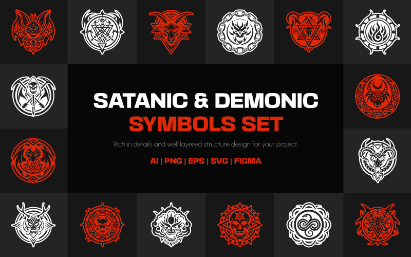 Satanic and Demonic Symbols Icon Set