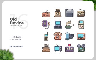 16 Old Device Colored Icons Set